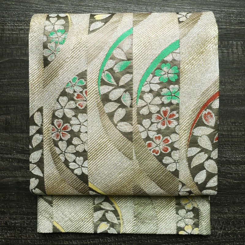 袋帯 未仕立て 六通柄 良品 フォーマル用 正絹 縞柄・線柄 箔 金糸 帯 金・銀_画像1