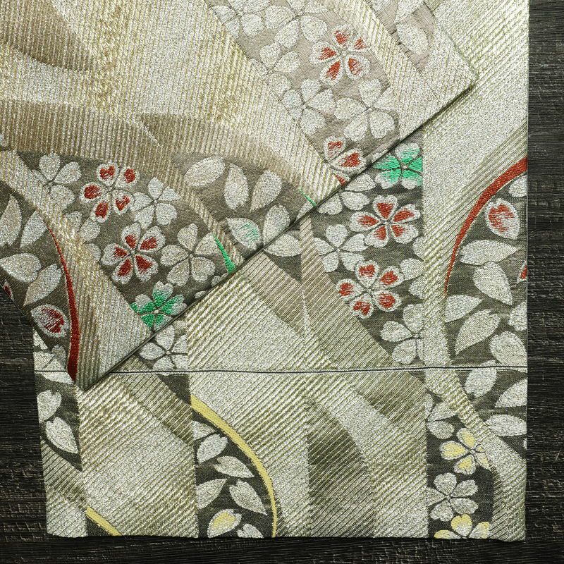 袋帯 未仕立て 六通柄 良品 フォーマル用 正絹 縞柄・線柄 箔 金糸 帯 金・銀_画像13