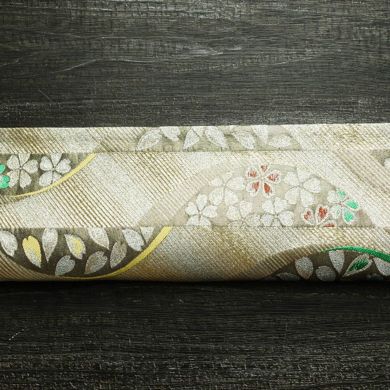 袋帯 未仕立て 六通柄 良品 フォーマル用 正絹 縞柄・線柄 箔 金糸 帯 金・銀_画像14