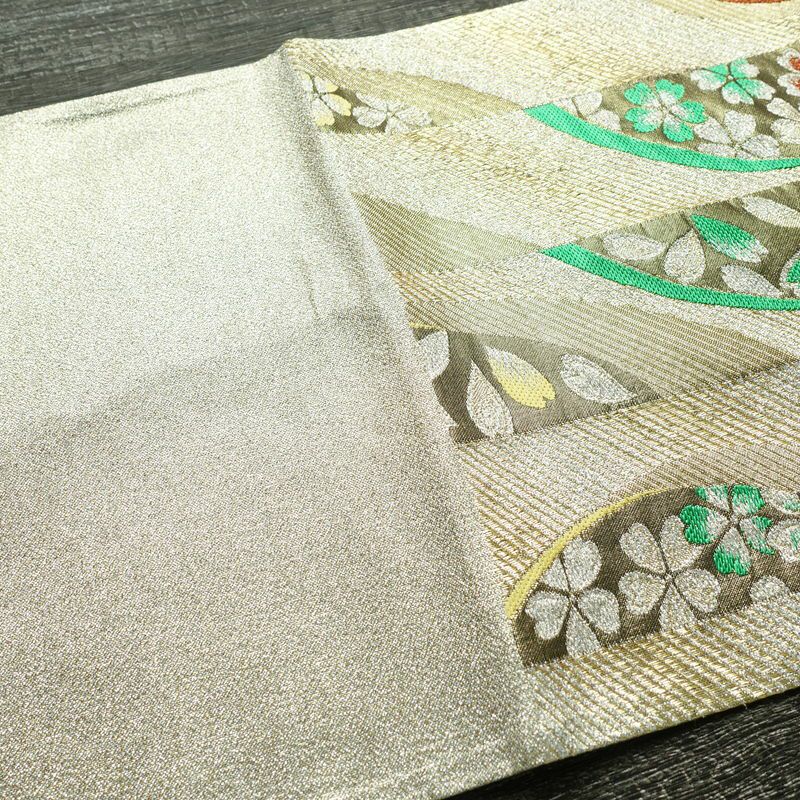 袋帯 未仕立て 六通柄 良品 フォーマル用 正絹 縞柄・線柄 箔 金糸 帯 金・銀_画像16