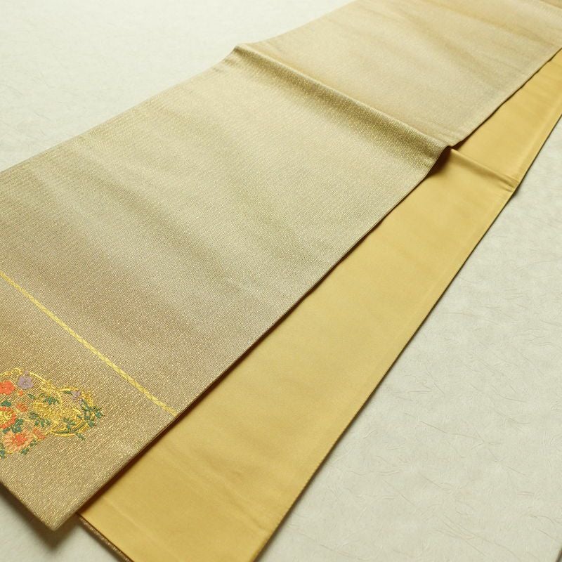 袋帯 六通柄 美品 フォーマル用 正絹 花柄 金糸 帯 金・銀_画像9