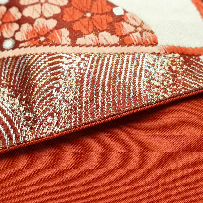 袋帯 全通柄 フォーマル用 正絹 古典柄 箔 金糸 扇子 帯 ベージュ_画像12