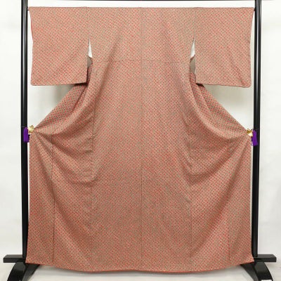 小紋 良品 絞り 総絞り 正絹 古典柄 袷仕立て 身丈164cm 裄丈67.5cm 一部しつけ糸付き 着物 緑・うぐいす色