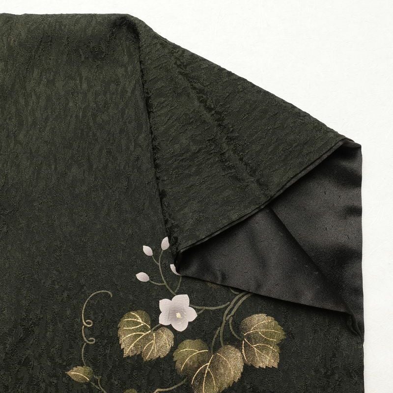 付け下げ 落款入り 正絹 木の葉・植物柄 袷仕立て 身丈157cm 裄丈67cm 箔 刺繍 金彩 フォーマル 着物 緑・うぐいす色_画像14