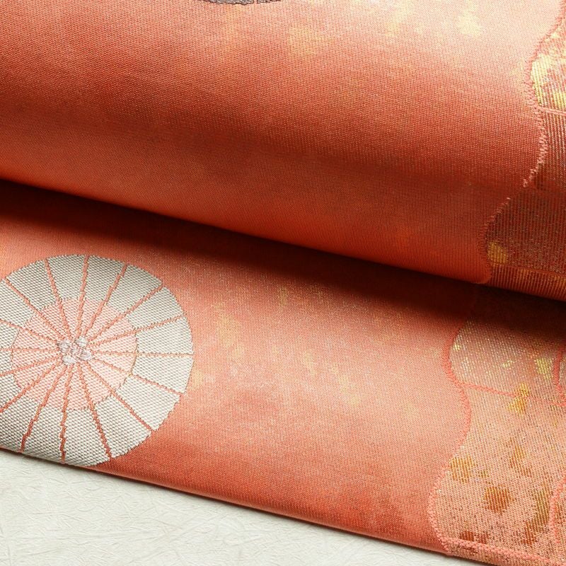 名古屋帯 六通柄 良品 正絹 古典柄 名古屋仕立て 帯 サーモンピンク ピンク_画像8