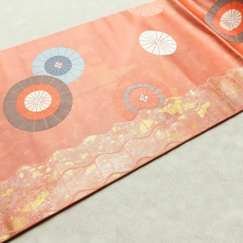 名古屋帯 六通柄 良品 正絹 古典柄 名古屋仕立て 帯 サーモンピンク ピンク_画像12