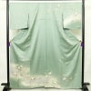 訪問着 良品 しつけ糸付き 綸子 正絹 花柄 袷仕立て 身丈163.5cm 裄丈68cm フォーマル 着物 緑・うぐいす色_画像1