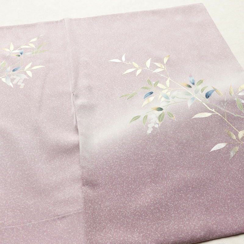 付け下げ 良品 縮緬 正絹 木の葉・植物柄 袷仕立て 身丈160cm 裄丈63.5cm 箔 共八掛 フォーマル 着物 紫・藤色_画像15