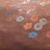 名古屋帯 六通柄 正絹 花柄 名古屋仕立て 菊 萩 箔 帯 小豆・エンジ_画像2