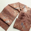 名古屋帯 六通柄 正絹 花柄 名古屋仕立て 菊 萩 箔 帯 小豆・エンジ_画像17