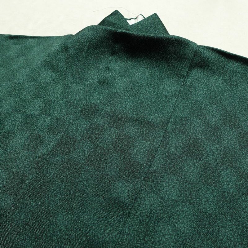 色無地 良品 一つ紋付き 正絹 チェック・格子柄 袷仕立て 身丈155cm 裄丈64cm フォーマル 着物 緑・うぐいす色_画像17