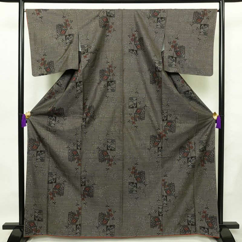 大島紬 良品 創匠きゅうの 古代染色純泥染 証紙あり 正絹 木の葉・植物