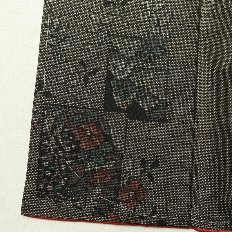 大島紬 古代染色純泥染 美品 証紙あり しつけ糸付き 正絹 木の葉・植物柄 袷仕立て 身丈166.5cm 裄丈66cm 着物 茶_画像11