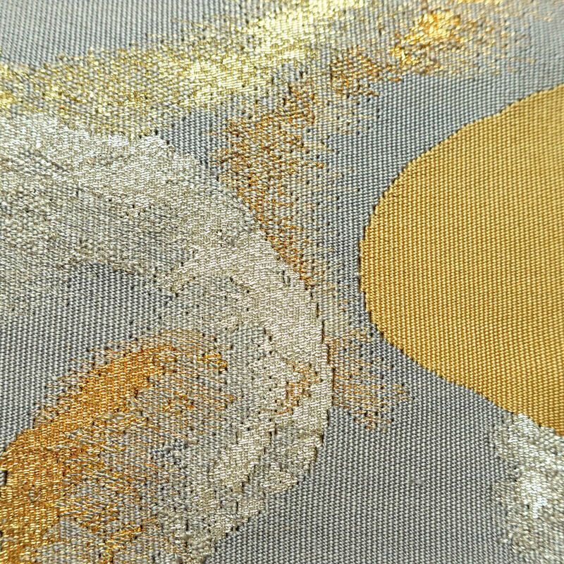 名古屋帯 太鼓柄 正絹 幾何学柄・抽象柄 通し仕立て 箔 金糸 銀糸 帯 黄・黄土色_画像4