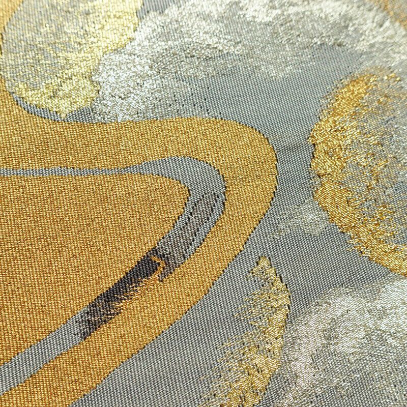 名古屋帯 太鼓柄 正絹 幾何学柄・抽象柄 通し仕立て 箔 金糸 銀糸 帯 黄・黄土色_画像6