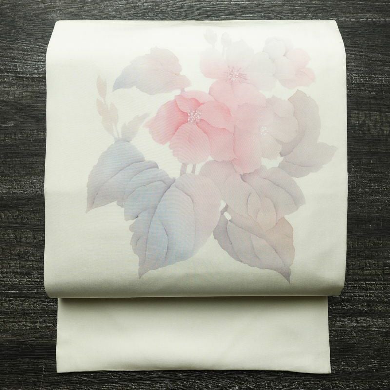 名古屋帯 太鼓柄 正絹 花柄 名古屋仕立て 帯 白_画像1