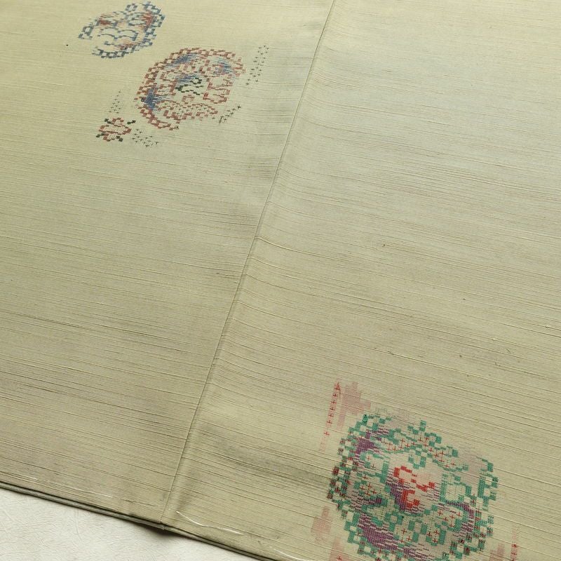 紬 良品 しつけ糸付き 正絹 幾何学柄・抽象柄 袷仕立て 身丈155.5cm 裄丈66cm 着物 緑・うぐいす色_画像12