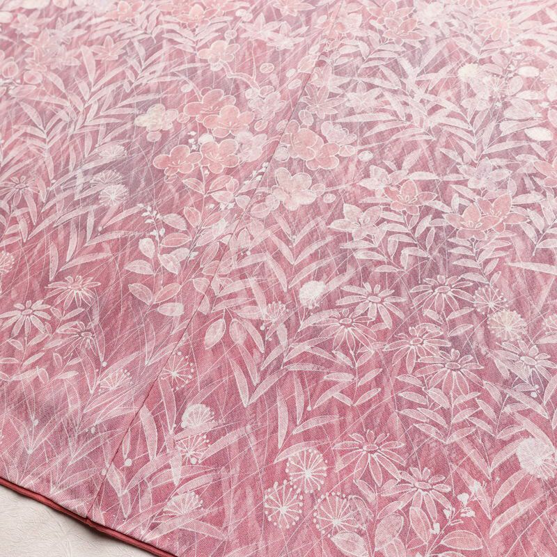 小紋 付下小紋 縮緬 相良刺繍 一つ紋付き 正絹 木の葉・植物柄 袷仕立て 身丈159cm 裄丈64.5cm 刺繍 フォーマル 着物 ピンク_画像11