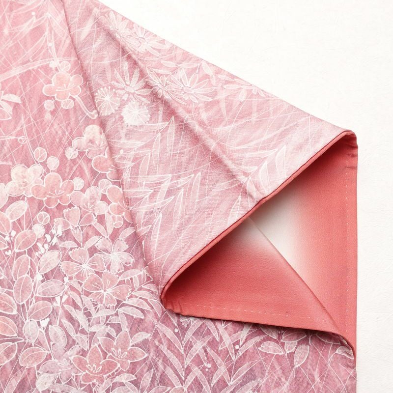 小紋 付下小紋 縮緬 相良刺繍 一つ紋付き 正絹 木の葉・植物柄 袷仕立て 身丈159cm 裄丈64.5cm 刺繍 フォーマル 着物 ピンク_画像14