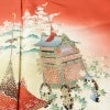 付け下げ 良品 縮緬 正絹 風景柄 袷仕立て 身丈155.5cm 裄丈65.5cm 箔 金彩 フォーマル 着物 赤・朱_画像8