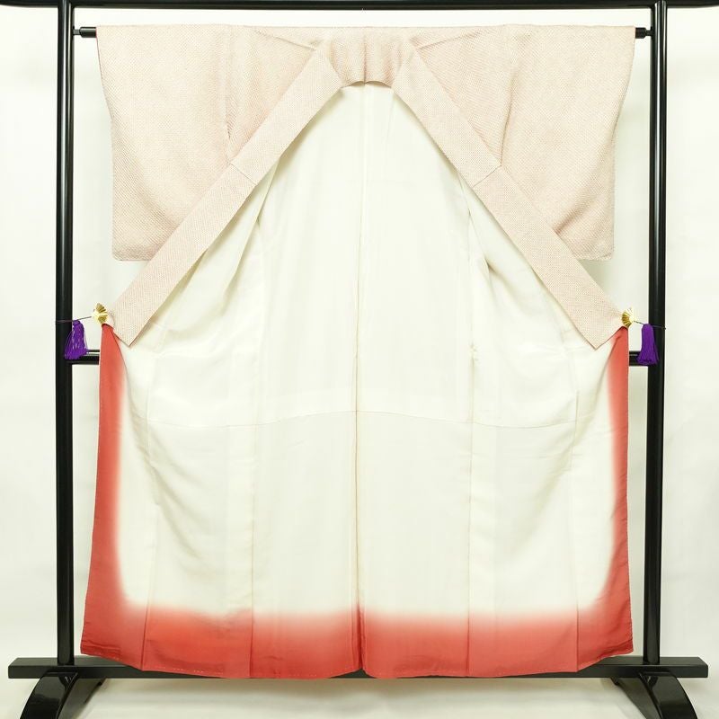 小紋 絞り しつけ糸付き 総絞り 正絹 古典柄 袷仕立て 身丈157cm 裄丈63.5cm 着物 ピンク_画像3