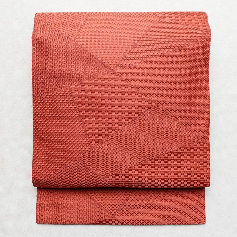 名古屋帯 全通柄 良品 正絹 幾何学柄・抽象柄 通し仕立て 帯 ピンク_画像1