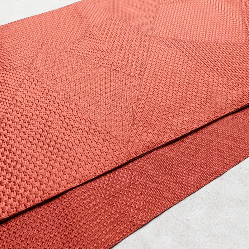 名古屋帯 全通柄 良品 正絹 幾何学柄・抽象柄 通し仕立て 帯 ピンク_画像11