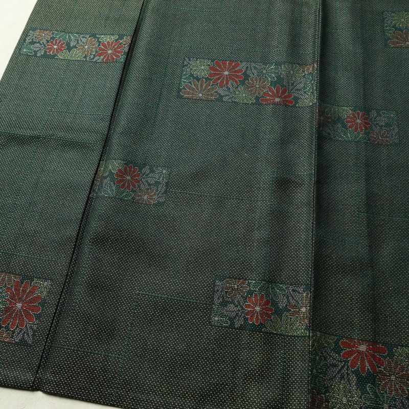 単衣 小紋 良品 正絹 花柄 単衣仕立て 身丈158.5cm 裄丈63cm 着物 緑・うぐいす色_画像4