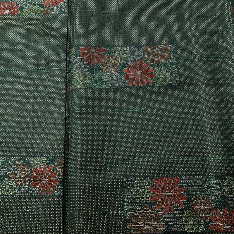 単衣 小紋 良品 正絹 花柄 単衣仕立て 身丈158.5cm 裄丈63cm 着物 緑・うぐいす色_画像6