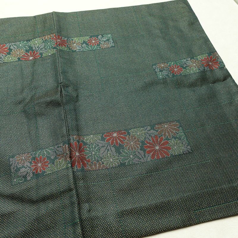 単衣 小紋 良品 正絹 花柄 単衣仕立て 身丈158.5cm 裄丈63cm 着物 緑・うぐいす色_画像13
