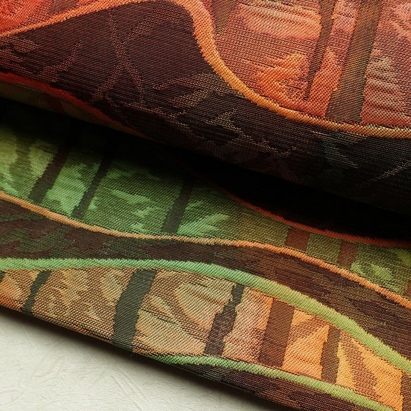 名古屋帯 六通柄 正絹 幾何学柄・抽象柄 通し仕立て 帯 茶_画像6