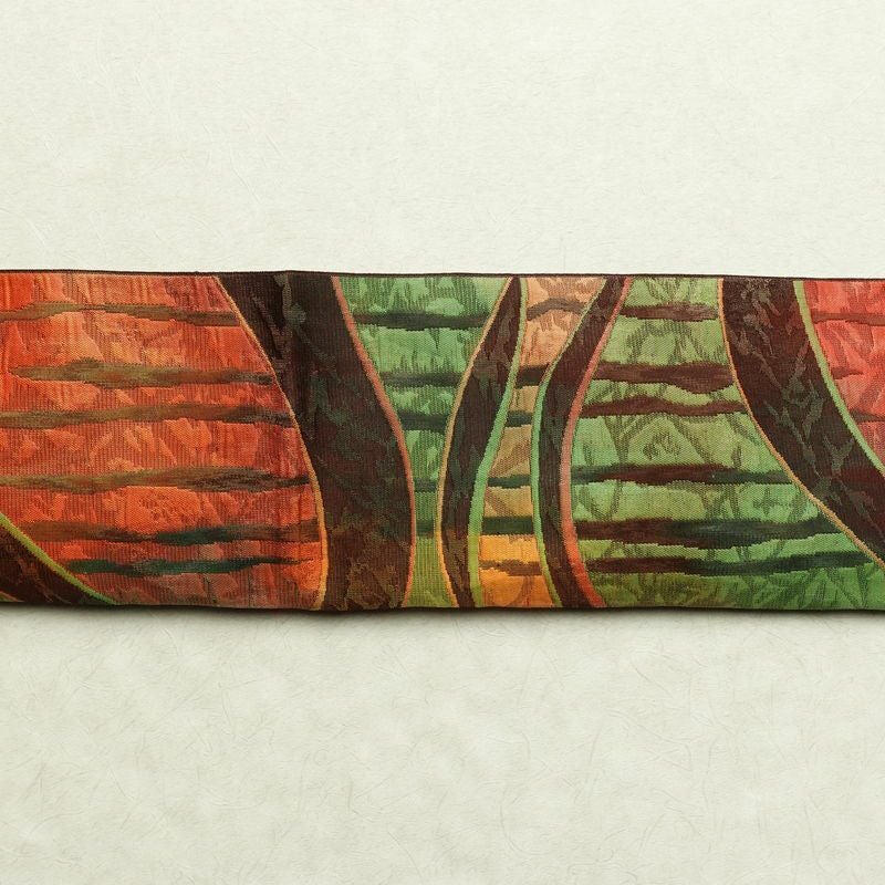 名古屋帯 六通柄 正絹 幾何学柄・抽象柄 通し仕立て 帯 茶_画像13