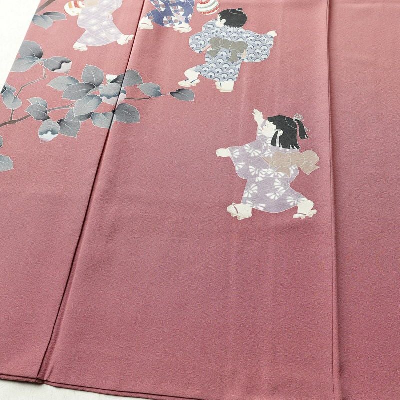 訪問着 落款入り 関口遼一 十日町友禅 一つ紋付き 正絹 人物・動物柄 袷仕立て 身丈159cm 裄丈63.5cm フォーマル 着物 ピンク_画像4