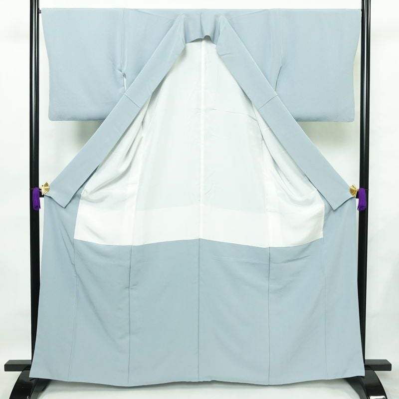 色無地 落款入り 縮緬 一つ紋付き 正絹 無地 袷仕立て 身丈164cm 裄丈67cm 共八掛 フォーマル 着物 青・紺_画像3