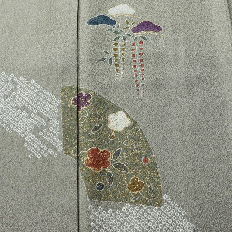 訪問着 正絹 古典柄 袷仕立て 身丈164.5cm 裄丈66.5cm 箔 金彩 フォーマル 着物 グレー_画像6