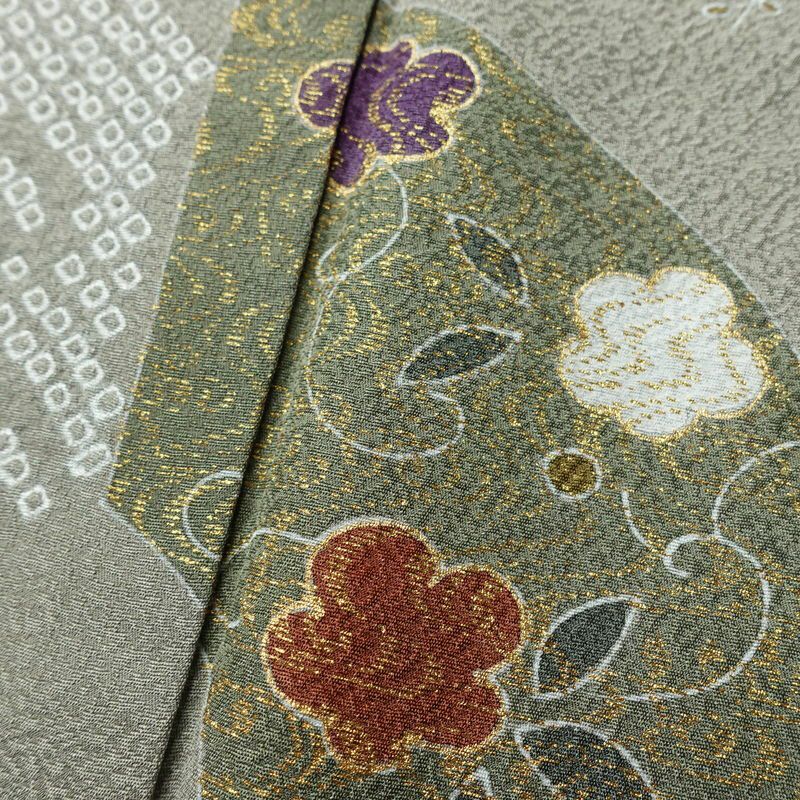 訪問着 正絹 古典柄 袷仕立て 身丈164.5cm 裄丈66.5cm 箔 金彩 フォーマル 着物 グレー_画像7