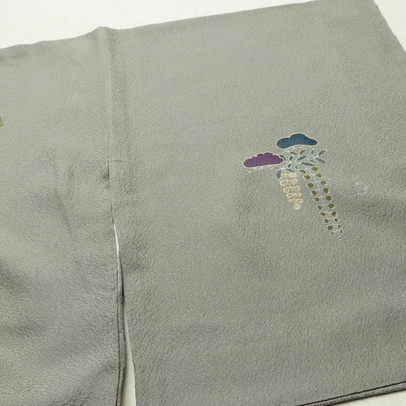 訪問着 正絹 古典柄 袷仕立て 身丈164.5cm 裄丈66.5cm 箔 金彩 フォーマル 着物 グレー_画像12