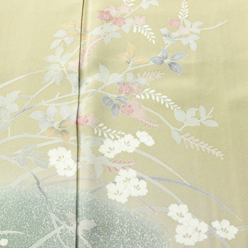 訪問着 良品 一つ紋付き 正絹 木の葉・植物柄 袷仕立て 身丈163.5cm 裄丈67cm フォーマル 着物 ベージュ_画像6