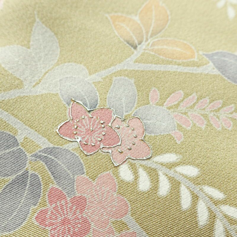 訪問着 良品 一つ紋付き 正絹 木の葉・植物柄 袷仕立て 身丈163.5cm 裄丈67cm フォーマル 着物 ベージュ_画像7