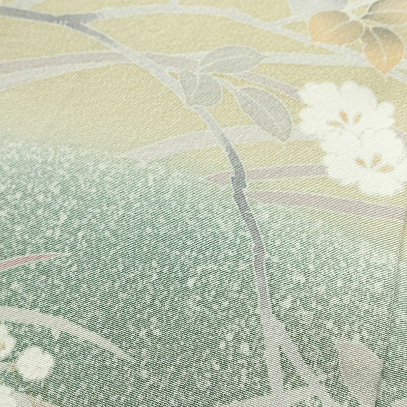 訪問着 良品 一つ紋付き 正絹 木の葉・植物柄 袷仕立て 身丈163.5cm 裄丈67cm フォーマル 着物 ベージュ_画像9