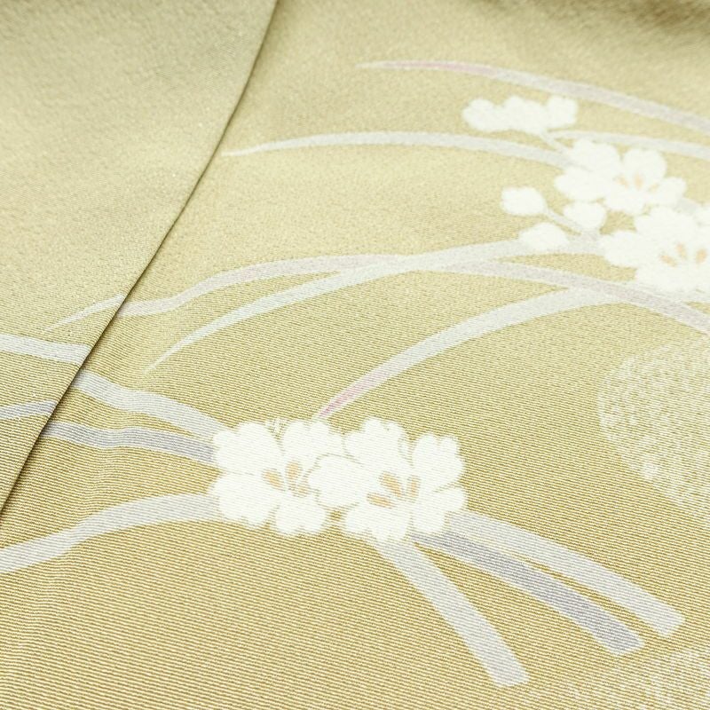 訪問着 良品 一つ紋付き 正絹 木の葉・植物柄 袷仕立て 身丈163.5cm 裄丈67cm フォーマル 着物 ベージュ_画像18
