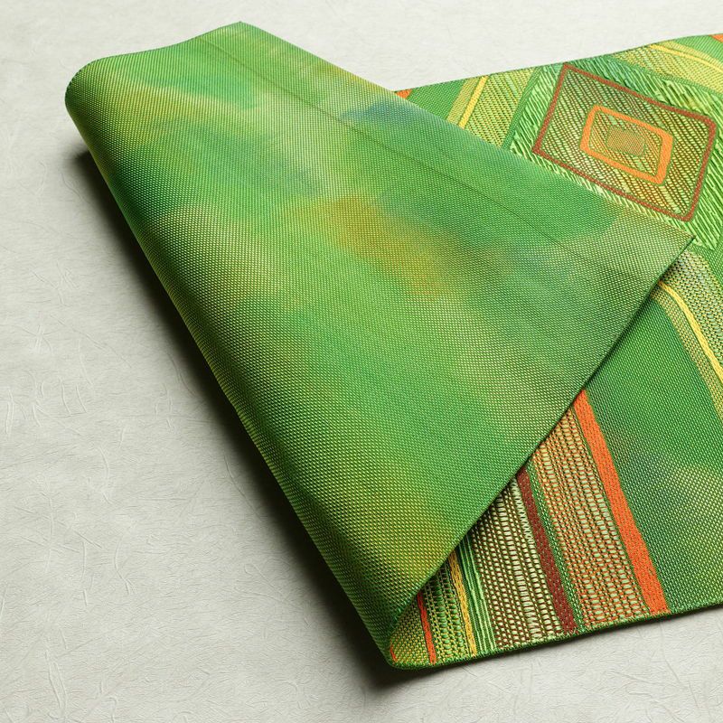 名古屋帯 六通柄 正絹 幾何学柄・抽象柄 松葉仕立て 帯 緑・うぐいす色_画像9