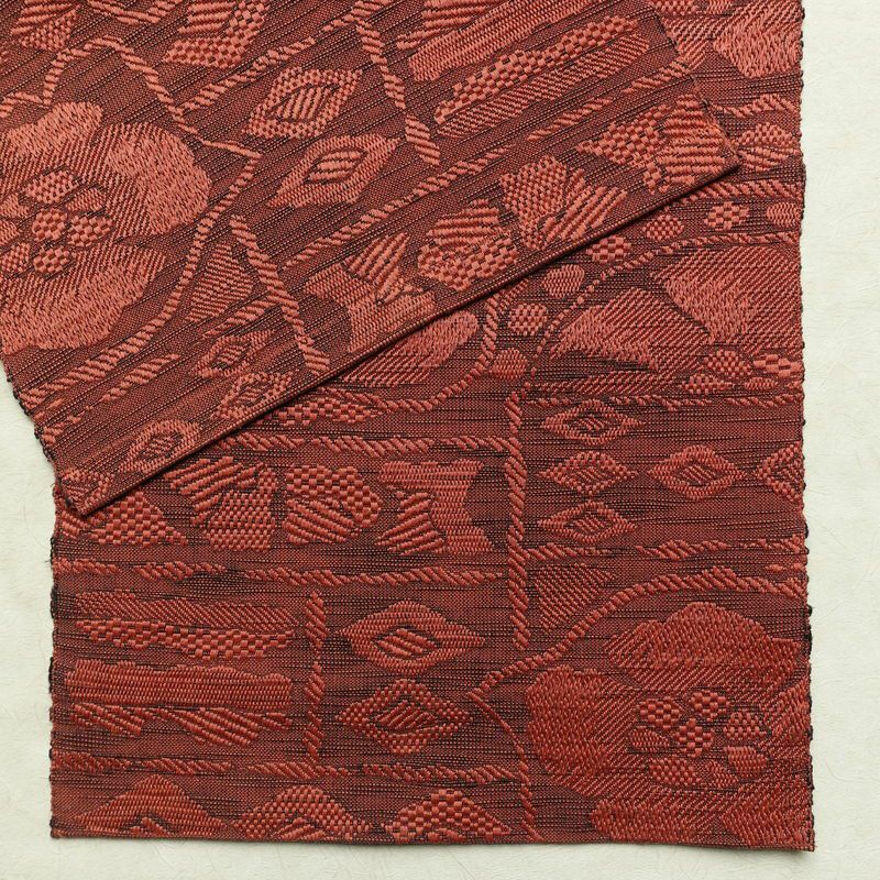 名古屋帯 六通柄 正絹 花柄 通し仕立て 帯 小豆・エンジ_画像14