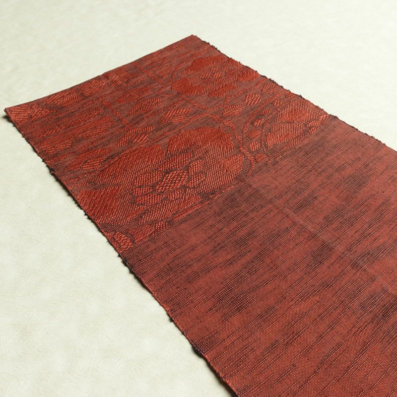 名古屋帯 六通柄 正絹 花柄 通し仕立て 帯 小豆・エンジ_画像19