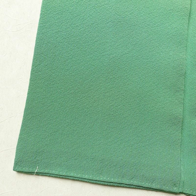 色無地 縮緬 一つ紋付き 正絹 無地 袷仕立て 身丈160.5cm 裄丈67cm 共八掛 フォーマル 着物 緑・うぐいす色_画像10