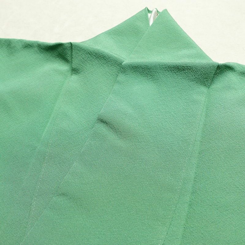 色無地 縮緬 一つ紋付き 正絹 無地 袷仕立て 身丈160.5cm 裄丈67cm 共八掛 フォーマル 着物 緑・うぐいす色_画像18