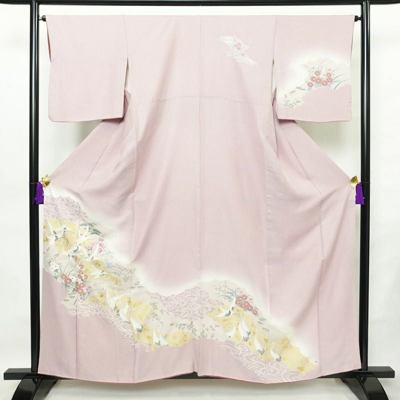 付け下げ 正絹 人物・動物柄 袷仕立て 身丈159.5cm 裄丈65.5cm 箔 フォーマル 着物 紫・藤色_画像1