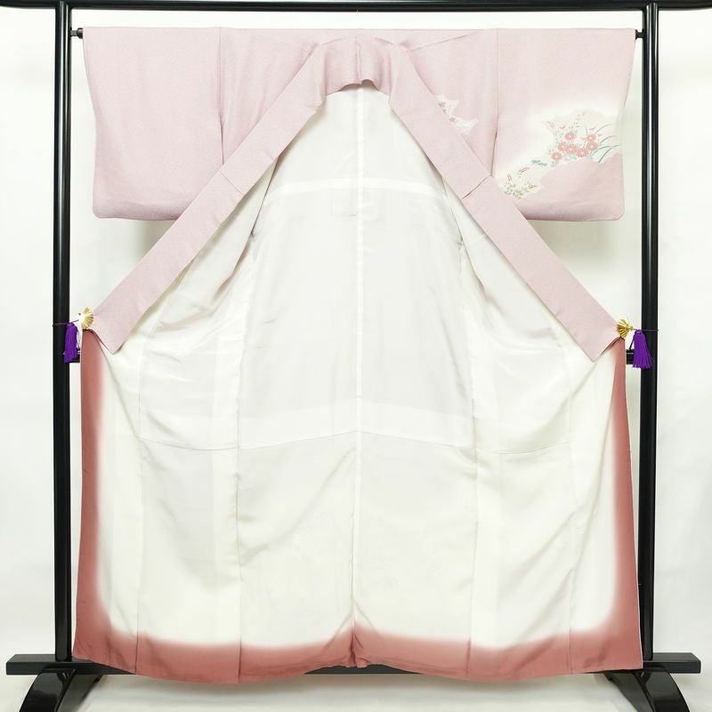 付け下げ 正絹 人物・動物柄 袷仕立て 身丈159.5cm 裄丈65.5cm 箔 フォーマル 着物 紫・藤色_画像3