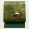 名古屋帯 太鼓柄 良品 正絹 風景柄 名古屋仕立て 箔 帯 緑・うぐいす色_画像1