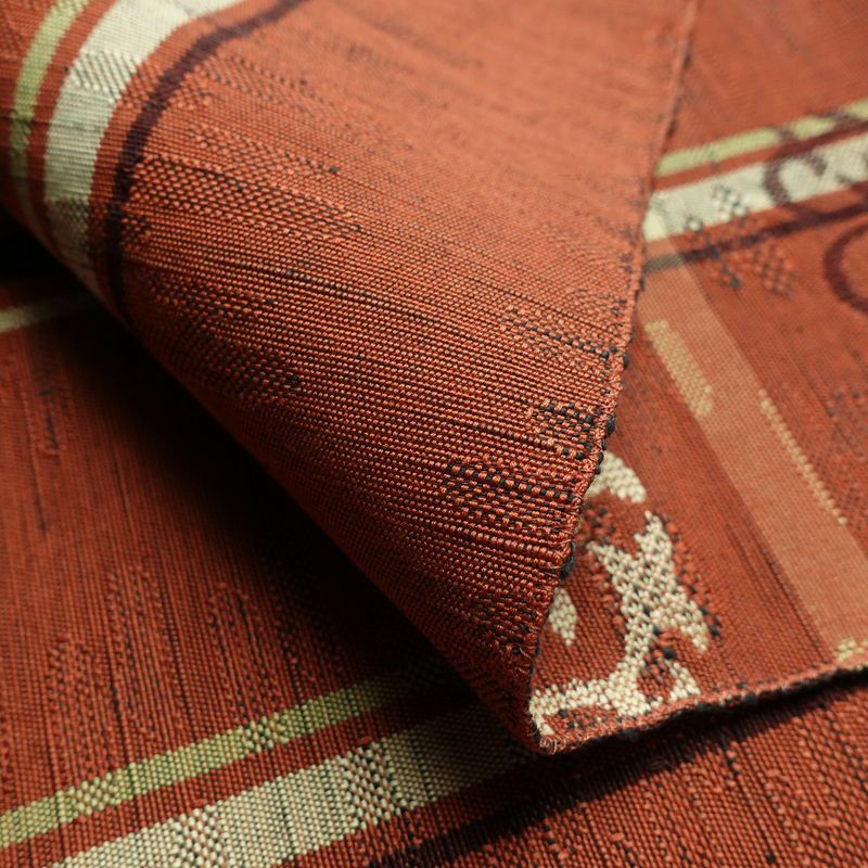 名古屋帯 六通柄 良品 正絹 幾何学柄・抽象柄 通し仕立て 帯 茶_画像9